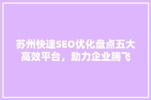 苏州快速SEO优化盘点五大高效平台，助力企业腾飞  第1张