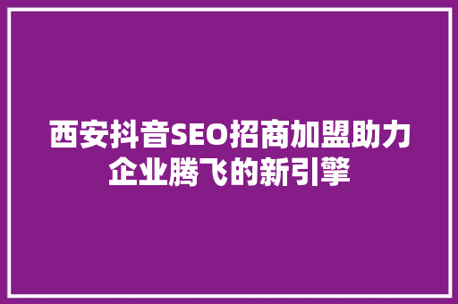 西安抖音SEO招商加盟助力企业腾飞的新引擎