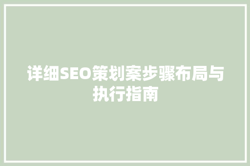 详细SEO策划案步骤布局与执行指南