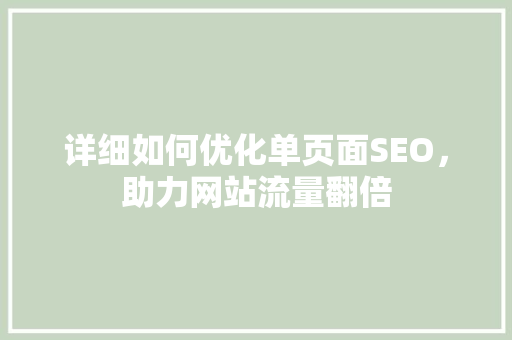 详细如何优化单页面SEO，助力网站流量翻倍