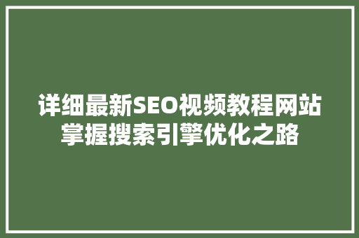 详细最新SEO视频教程网站掌握搜索引擎优化之路