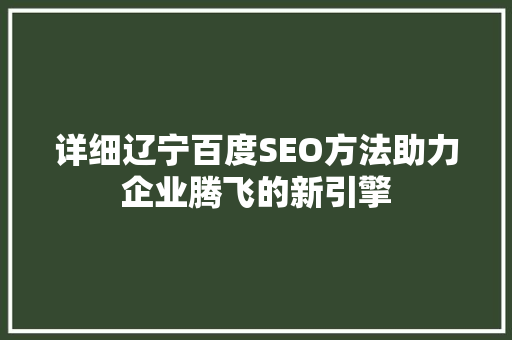 详细辽宁百度SEO方法助力企业腾飞的新引擎