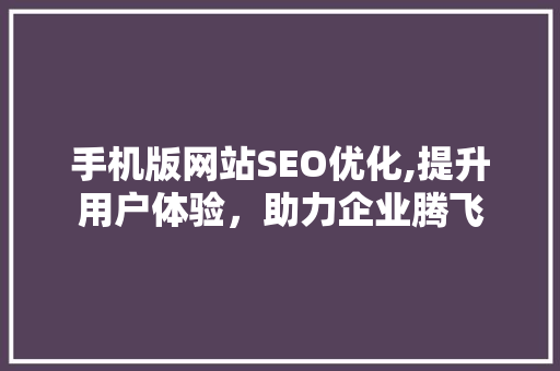 手机版网站SEO优化,提升用户体验，助力企业腾飞