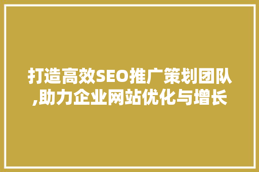 打造高效SEO推广策划团队,助力企业网站优化与增长