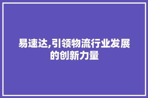 易速达,引领物流行业发展的创新力量