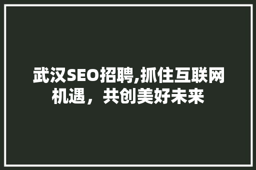 武汉SEO招聘,抓住互联网机遇，共创美好未来