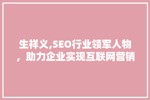 生祥义,SEO行业领军人物，助力企业实现互联网营销新突破
