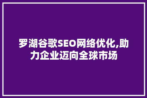 罗湖谷歌SEO网络优化,助力企业迈向全球市场