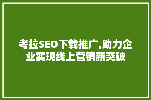 考拉SEO下载推广,助力企业实现线上营销新突破