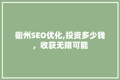 衢州SEO优化,投资多少钱，收获无限可能  第1张
