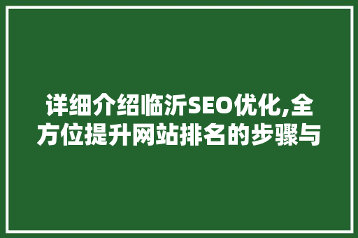 详细介绍临沂SEO优化,全方位提升网站排名的步骤与方法