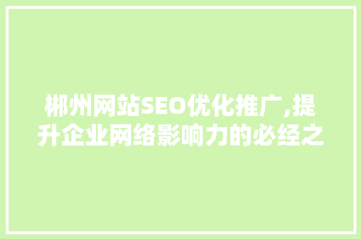 郴州网站SEO优化推广,提升企业网络影响力的必经之路