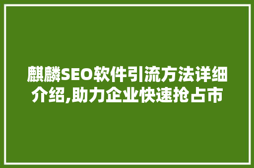 麒麟SEO软件引流方法详细介绍,助力企业快速抢占市场先机