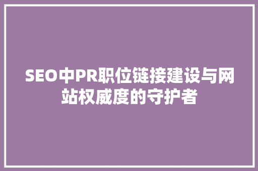 SEO中PR职位链接建设与网站权威度的守护者