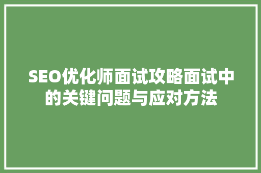 SEO优化师面试攻略面试中的关键问题与应对方法