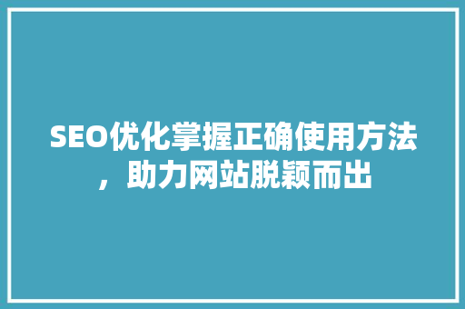 SEO优化掌握正确使用方法，助力网站脱颖而出