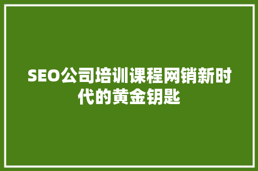 SEO公司培训课程网销新时代的黄金钥匙