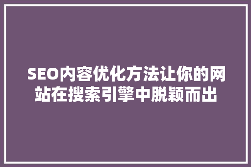 SEO内容优化方法让你的网站在搜索引擎中脱颖而出