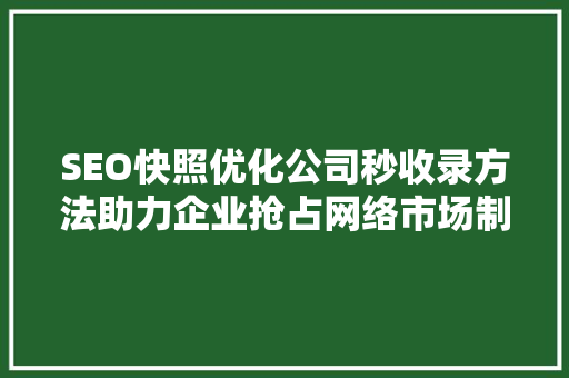 SEO快照优化公司秒收录方法助力企业抢占网络市场制高点  第1张