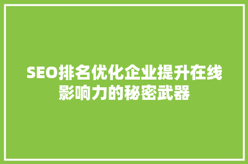 SEO排名优化企业提升在线影响力的秘密武器