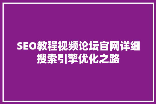 SEO教程视频论坛官网详细搜索引擎优化之路