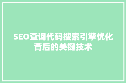 SEO查询代码搜索引擎优化背后的关键技术
