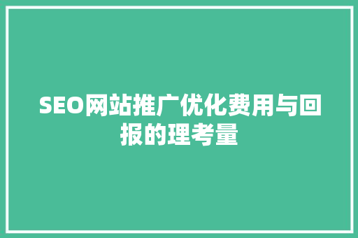 SEO网站推广优化费用与回报的理考量