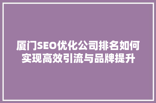 厦门SEO优化公司排名如何实现高效引流与品牌提升