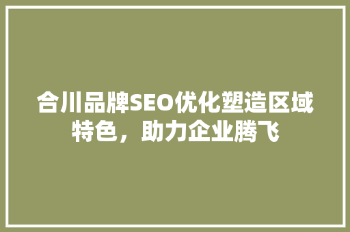 合川品牌SEO优化塑造区域特色，助力企业腾飞