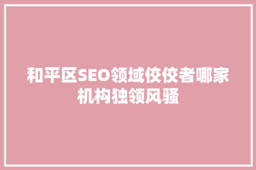 和平区SEO领域佼佼者哪家机构独领风骚