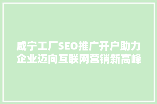 咸宁工厂SEO推广开户助力企业迈向互联网营销新高峰
