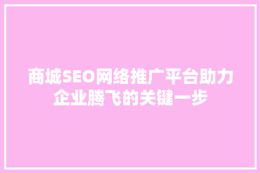 商城SEO网络推广平台助力企业腾飞的关键一步