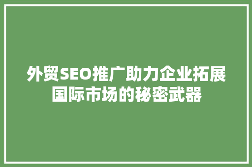 外贸SEO推广助力企业拓展国际市场的秘密武器