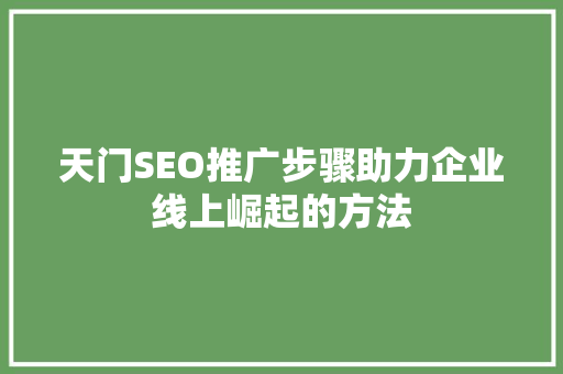 天门SEO推广步骤助力企业线上崛起的方法