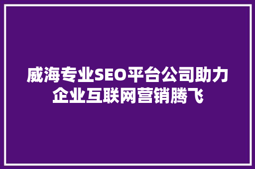 威海专业SEO平台公司助力企业互联网营销腾飞