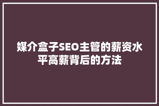 媒介盒子SEO主管的薪资水平高薪背后的方法  第1张
