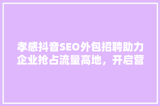孝感抖音SEO外包招聘助力企业抢占流量高地，开启营销新篇章  第1张