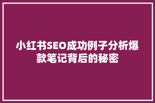 小红书SEO成功例子分析爆款笔记背后的秘密  第1张