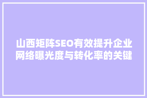 山西矩阵SEO有效提升企业网络曝光度与转化率的关键步骤  第1张