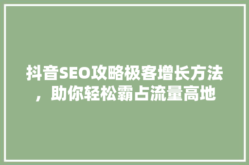 抖音SEO攻略极客增长方法，助你轻松霸占流量高地