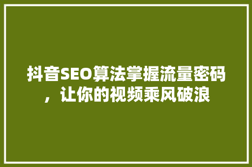抖音SEO算法掌握流量密码，让你的视频乘风破浪
