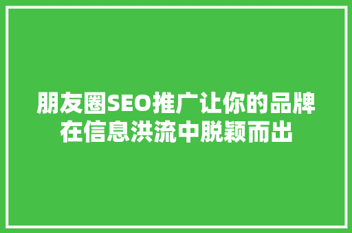 朋友圈SEO推广让你的品牌在信息洪流中脱颖而出