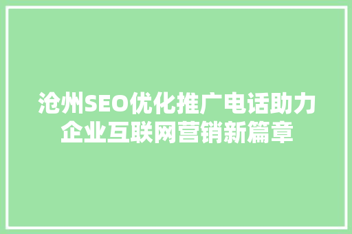 沧州SEO优化推广电话助力企业互联网营销新篇章