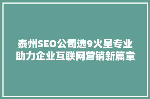 泰州SEO公司选9火星专业助力企业互联网营销新篇章