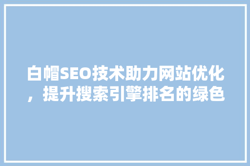 白帽SEO技术助力网站优化，提升搜索引擎排名的绿色之路  第1张