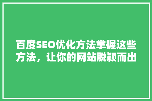 百度SEO优化方法掌握这些方法，让你的网站脱颖而出  第1张