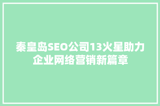 秦皇岛SEO公司13火星助力企业网络营销新篇章