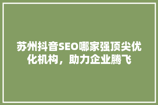 苏州抖音SEO哪家强顶尖优化机构，助力企业腾飞