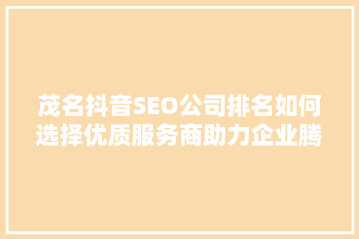 茂名抖音SEO公司排名如何选择优质服务商助力企业腾飞