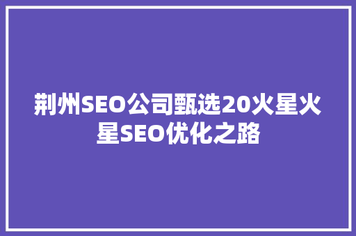 荆州SEO公司甄选20火星火星SEO优化之路  第1张